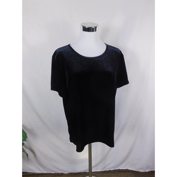 Jaclyn Smith Shirt Womens XL Black Velvet Velour Short Sleeve Scoop Neck Stretch - Picture 1 of 11